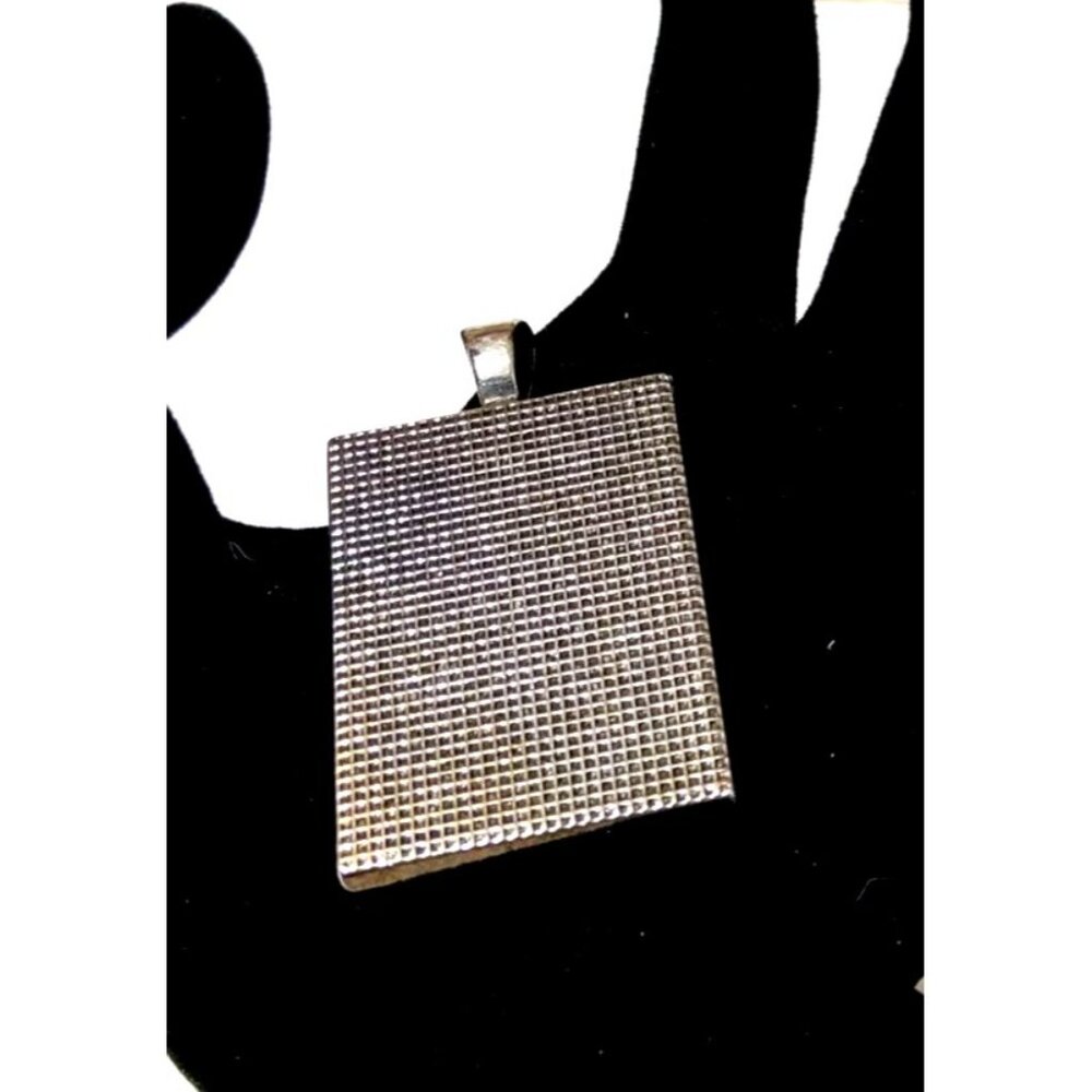 Handmade Rectangular Pendant With Abstract Purple & Blue Design In Silver-Tone F - Picture 4 of 4